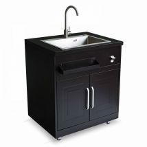 Oviala - Meuble évier 2 portes pour cuisine extérieure noir