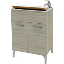 Evier 1,5 bac Lena – 60 cm x 50 cm x 84 cm – Panneaux de particules – Pieds chromés