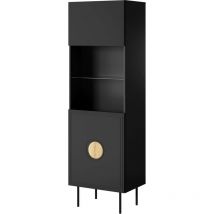 Meuble Vitrine de rangement sur pied 60x190x40 Noir mat/Chêne artisan Modèle PALAZO