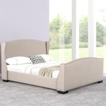 Meubler Design Lit Design Grande Tête De Lit Master - Beige - 140x190, Tissu, Bois, Style , 206 X 156 X 115 Cm