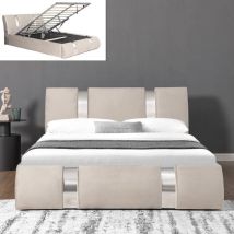 Lit Coffre Sommier Relevable Nova Velours - Velours Taupe - 140x190, Style , 223 x 153 x 87 cm - Meubler Design