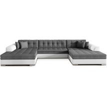 Canapé Panoramique Convertible 355 Cm – Tissu Gris Foncé Et Simili Cuir Blanc – Ultra Confortable – Livré Monté – Meubler Design