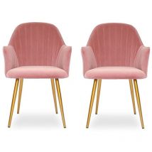 Meubler Design - Chaise De Salle à Manger Pied Or Skull X2 Rose, Velours, Métal, Style Art déco, 60 x 58 x 75 cm