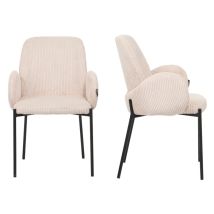 Meubler Design - Chaises Design Dossier Haut - Lot De 2 - Agata - Tissu Côtelé Beige Pied Noir, Style , x x cm