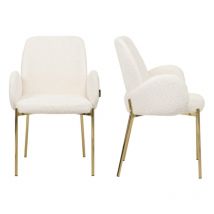Meubler Design - Chaises Design Dossier Haut - Lot De 2 - Agata - Tissu Boucle Crème Pied Or, Style , x x cm