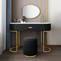 Meubler Design - Coiffeuse à Tiroir Dessus De Table En Faux Marbre Vita - Polyuréthane Noir, Métal, Mousse polyéthylène, Ovale, Style Art déco, 120 x