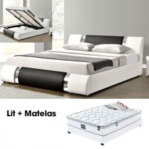 Ensemble Matelas Sommier Coffre 140 Atlantic, Polyuréthane, Style Contemporain, 223 x 153 x 87 cm - Blanc et noir - Meubler Design