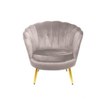 Meubler Design - Fauteuil Arrondi Pied Or Gatsby - Taupe, Velours, Métal, Style Art déco, 80 x 76 x 84 cm