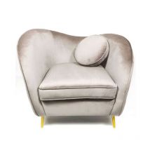 Meubler Design - Legend Fauteuil Velours Pieds Métal Or - Taupe, Velours, Métal, Style Art déco, 96 x 74 x 85 cm