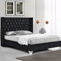 Lit Capitonné Grand Tête De Lit Focuse - Noir - 180x200, Velours Broyé, Style Baroque, 213 x 191 x 90.5 cm - Meubler Design