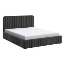 Lit Coffre En Tissu Velours Avec Tête De Lit + Sommier à Lattes - Lior - Velours Noir - 160x200, Style , x x cm - Meubler Design