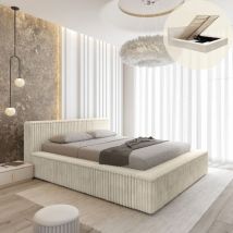 Meubler Design Lit Coffre Tissu Velours Côtelé Grosses Cotes Tila - Velours Côtelé Beige - 160x200, Style , X X Cm