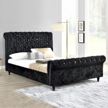MEUBLER DESIGN Lit Kapaldi Luxe Velours Noir Ou Tissu Beige - Noir - 140x190, Velours, Style Baroque, 232 x 152 x 126.5 cm