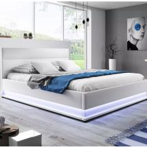 Lit Led Avec Coffre De Rangement Ava - Blanc - 180x200, Polyuréthane, Style Contemporain, 214 x 194 x 90 cm - Meubler Design