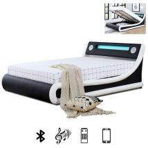 Lit Led Avec Haut-parleurs Intégrés Bluetooth Et Coffre De Rangement Amir - 160x200, Polyuréthane, Style Contemporain, 220 x 178.5 x 79 cm - Meubler