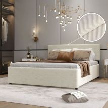 Lit Velours Côtelé Avec Coffre De Rangement Andrea - Velours Côtelé Beige - 160x200, Style , x x cm - Meubler Design