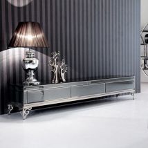 Meuble Tv Ligne Elégante, Verre Et Métal, Rectangulaire, Style Baroque, 160 x 40 x 40 cm - Meubler Design