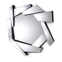Miroir Mural Rond Grande Taille Destructuré Pyramide, Verre, Miroir, Asymétrique, Style Contemporain, 116 x 14 x 107 cm - Meubler Design