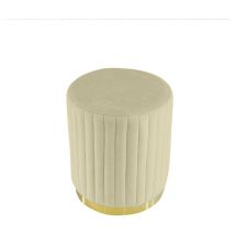 Meubler Design - Pouf Rond Métal Doré Vita - Velours Beige, Métal, Mousse polyéthylène, Rond, Style Art déco, 40 x 40 x 42 cm - Velours Beige