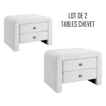 Table Chevet Design Blanc Eva X2, Polyuréthane, Rectangulaire, Style Contemporain, 50 x 38 x 37 cm - Meubler Design