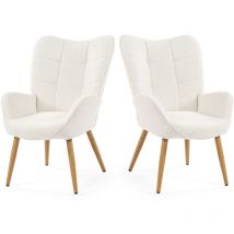 2-piece Scandinavian armchair with comfortable backrest and armrests in imitation sheepskin terry fabric with stitching - Meubles Cosy