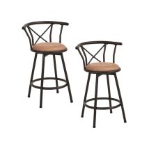 2er-Set gepolsterte Barhocker mit Rückenlehne, Sitzhöhe 63 cm, mit Fußstütze und Rückenlehne und gepolstertem Kissen - Meubles Cosy