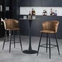 Meubles Cosy - Set of 2 Bar Stools, Brown Suede Upholstered Chair with Armrests, Backrest and Footrest, 72cm High Kitchen Seat, Industrial Style,
