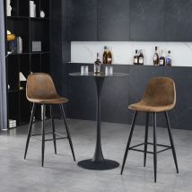 2er-Set Küchenbarhocker mit Polsterung in Wildlederoptik, Metallbeinen und Fußstütze, Industrie- und Vintage-Stil, H76CM - Meubles Cosy