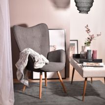 Meubles Cosy - Sillón de salón - Estilo escandinavo - Tela gris y patas de madera de haya - 68 x 73 x 106 cm
