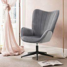 Chaise de relaxation, fauteuil de salon avec accoudoirs, pivotant à 360 degrés, en tissu gris, pieds en métal noir - Meubles Cosy