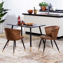 Meubles Cosy - Juego de 2 sillas de comedor retro con brazos tapizadas en ante y patas de metal negro y dorado para cocina, sala de estar,