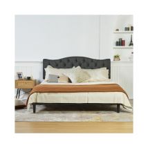 MEUBLES COSY Doppelbett (160 x 200 cm) mit gepolstertem Kopfteil aus grauem Stoff, Lattenrost aus Pappelholz (Matratze nicht im Lieferumfang