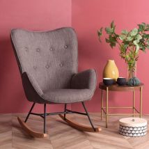 Fauteuil à Bascule Chaise Loisir et Repos style Rocking chair - Style Scandinave - Tissu Gris foncé - Pieds en véritable bois de hêtre -pour le Salon