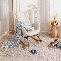 Meubles Cosy - Fauteuil scandinave dossier confortable avec accoudoirs en tissu bouclette imitation peau de mouton à surpiqûres