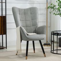 Meubles Cosy - Fauteuil en tissu gris, dossier en métal, assise en contreplaqué et pieds en métal noir et or de style scandinave