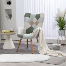 Poltrona scandinava, comoda poltrona in tessuto patchwork acqua con schienale cucito - Meubles Cosy