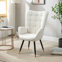 Meubles Cosy - Sessel mit beigem Stoffbezug, Metallrückenstruktur, Sperrholzsitz und schwarz-goldenen Metallbeinen im skandinavischen Stil