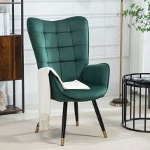 Meubles Cosy - Mit grünem Samt bezogener Sessel, Metallrückenstruktur, Sperrholzsitz und schwarz-goldene Metallbeine im skandinavischen Stil