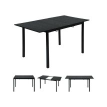 Industrieller ausziehbarer Esstisch für 4 bis 6 Personen aus schwarzem MDF-Holz, schwarze Metallbeine - Schwarz - Meubles Cosy