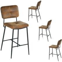 Meubles Cosy - Juego de 4 Taburetes de Bar Retro Vintage - Asiento Alto 69 cm Acolchado - Tronas Ante - Patas y Reposapiés Metal Negro - marrón