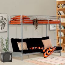 Lit mezzanine avec banquette convertible sans matelas - style industriel métal gris - Sommiers inclus - 90 x 190 cm - Meubles Cosy