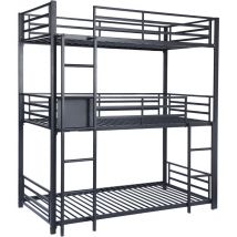 MEUBLES COSY Lit superposé 3 couchages,structure métal noir,sommier à lattes avec échelle et barrière de protection,matelas non inclus