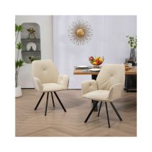 Meubles Cosy - Lot de 2 chaises de salle à manger confortables en tissu beige avec accoudoirs