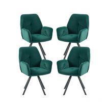Lot de 4 chaises de salle à manger confortables en tissu vert avec accoudoirs - Meubles Cosy