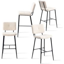 Meubles Cosy - Lot de 4 Tabouret de Bar Scandinave - Siège Rembourrés de 75 cm de Haut - Chaises Hautes en bouclette Beige - pieds et repose pieds en