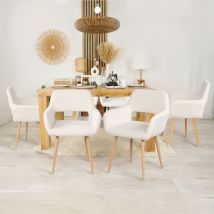Meubles Cosy – Lot De 6 Chaises Scandinaves En Tissu Bouclette Beige – Accoudoirs Décoratifs – Structure En Contreplaqué De Hêtre – Hauteur D'Assise 