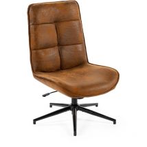 Relaxation armchair, without armrests, with brown fabric covering, adjustable, swivel and vintage-style steel legs, charlotte - Meubles Cosy