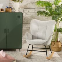 Meubles Cosy - Mecedora escandinava de tela con patas en forma de e de madera y metal para salón y dormitorio, gris