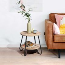 MEUBLES COSYMesa auxiliar con tapa de madera más estructura de metal y estante de estilo escandinavo