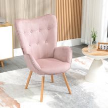 Poltrona da Soggiorno - Stile Scandinavo - Tessuto Rosa e Gambe in Legno di Faggio - 68x73x106 cm - Meubles Cosy